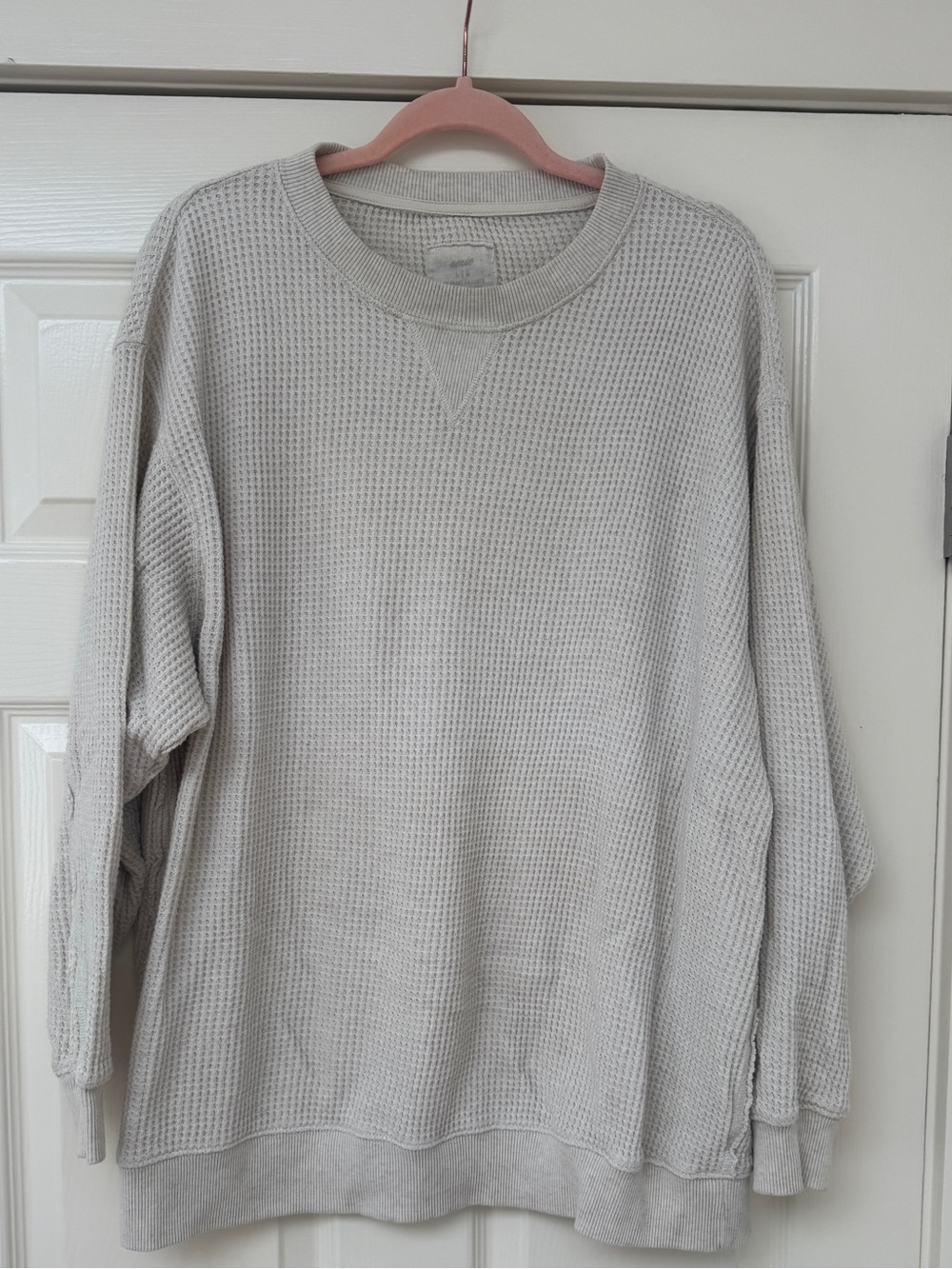 Aerie Women’s Oversized Waffle Knit Crewneck Top Heather Oatmeal